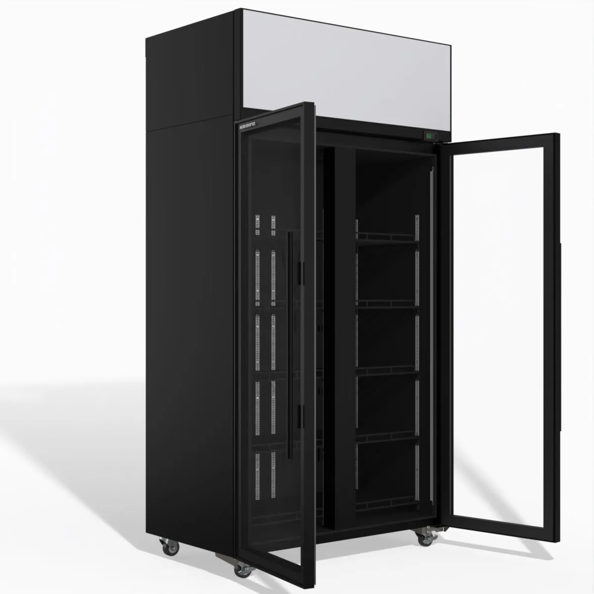 Skope TME1000N-AC 2 Glass Door Display or Storage Fridge, Lit Sign