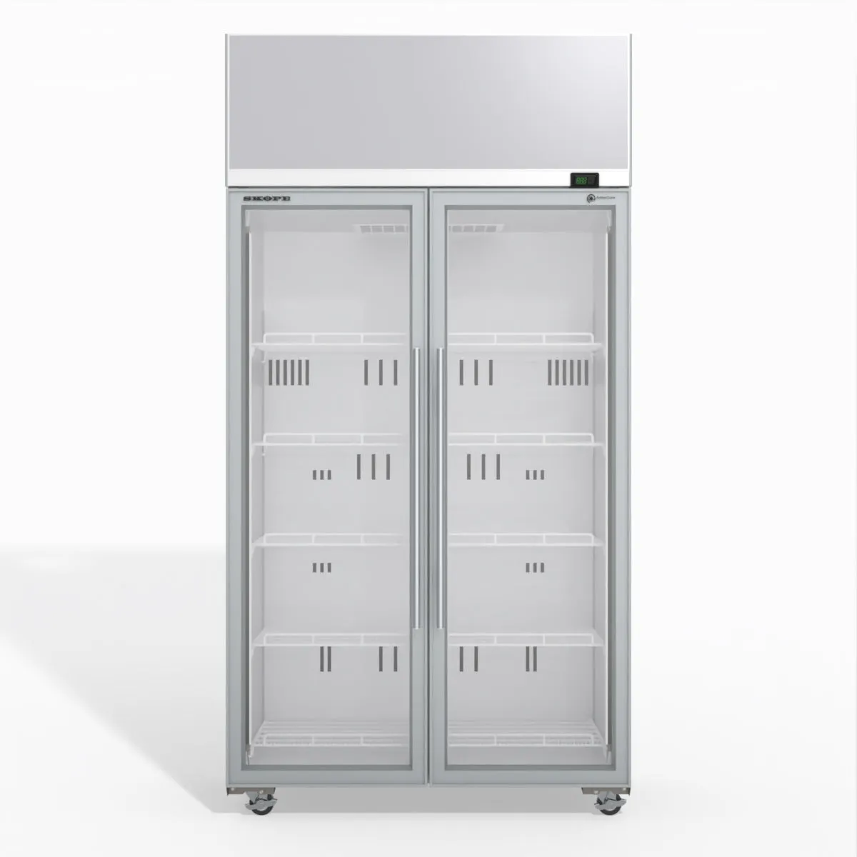 Skope TME1000N-AC 2 Glass Door Display or Storage Fridge, Lit Sign
