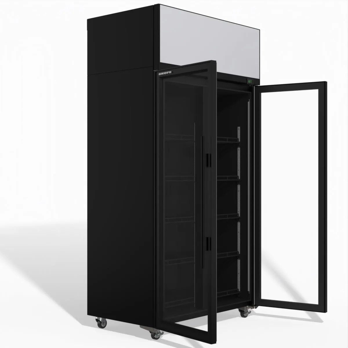 Skope TME1000N-AC 2 Glass Door Display or Storage Fridge, Lit Sign